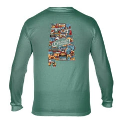Alabama Outdoors State Badge Long-Sleeve Comfort Colors T-Shirt -Patagonia Shop alabama outdoors state badge logo long sleeve t shirt light green grid