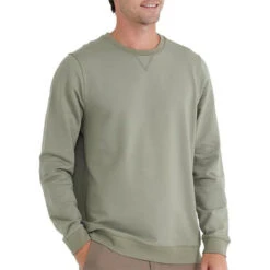 Free Fly Men's Bamboo Heritage Fleece Crew Sweatshirt -Patagonia Shop free fly mens bamboo heritage fleece crew moss green grid