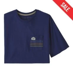 Patagonia Men's Line Logo Ridge Stripe Organic Pocket T-Shirt -Patagonia Shop patagonia mens line logo ridge stripe organic pocket t shirt sound blue sale
