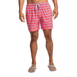Southern Tide Men's Bayshore Stripe Swim Trunks -Patagonia Shop southern tide mens bayshore stripe swim trunks sunkist coral